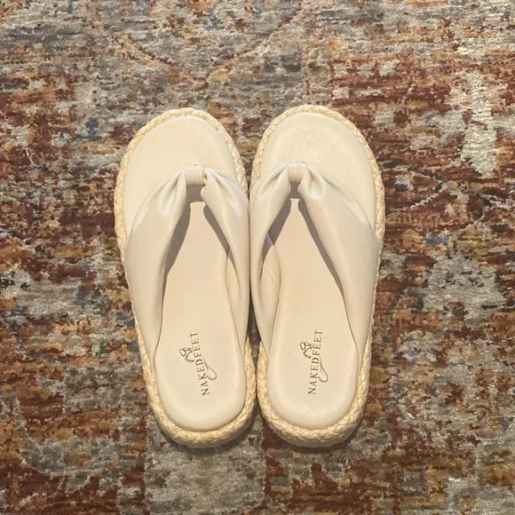 Boho Vegan Leather Cream Espadrille Slip on Sandals Size 7.5 - Picture 6 of 8